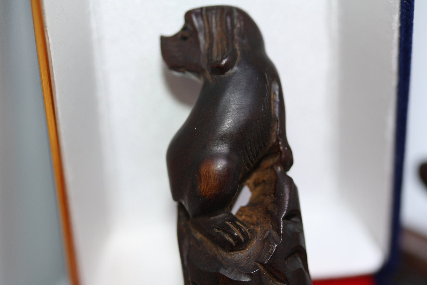 Antique Rare Victorian Museum Quality Wooden Carved Dog Vintage Stamp Wax Letter Seal Vintage with Name David Duffie in a Presentation Box