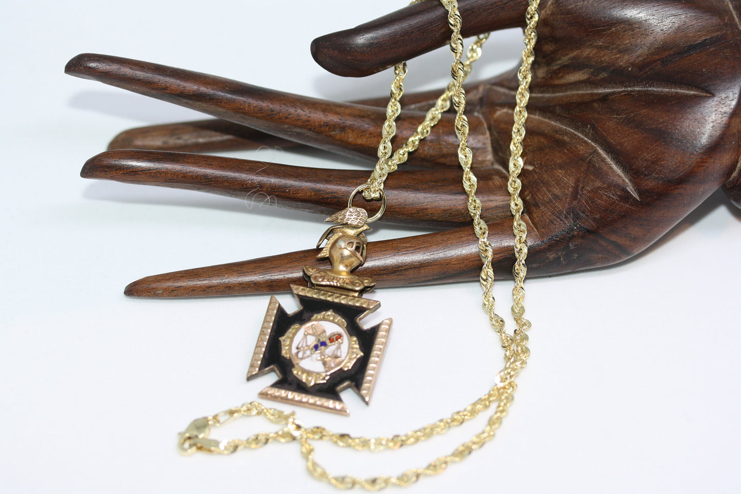 Antique 1900's FLT Odd Fellows Masonic Signet Fob 3 MM Rope Chain 10K Solid Yellow Gold 18" Necklace
