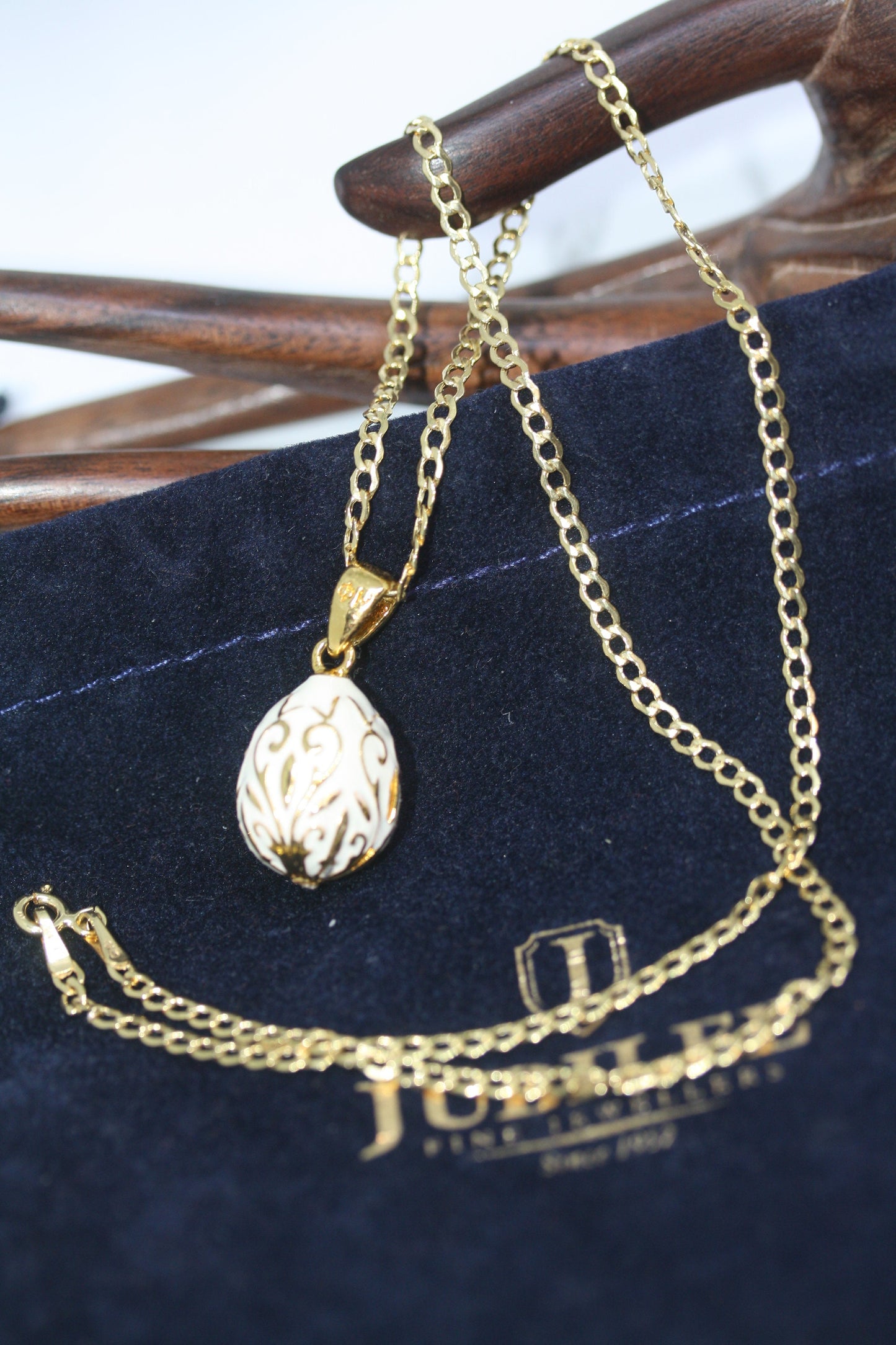 Vintage Enamel Faberge Egg 1" Charm 925 Pendant 10K Gold Cuban Curb Women's Necklace 18"