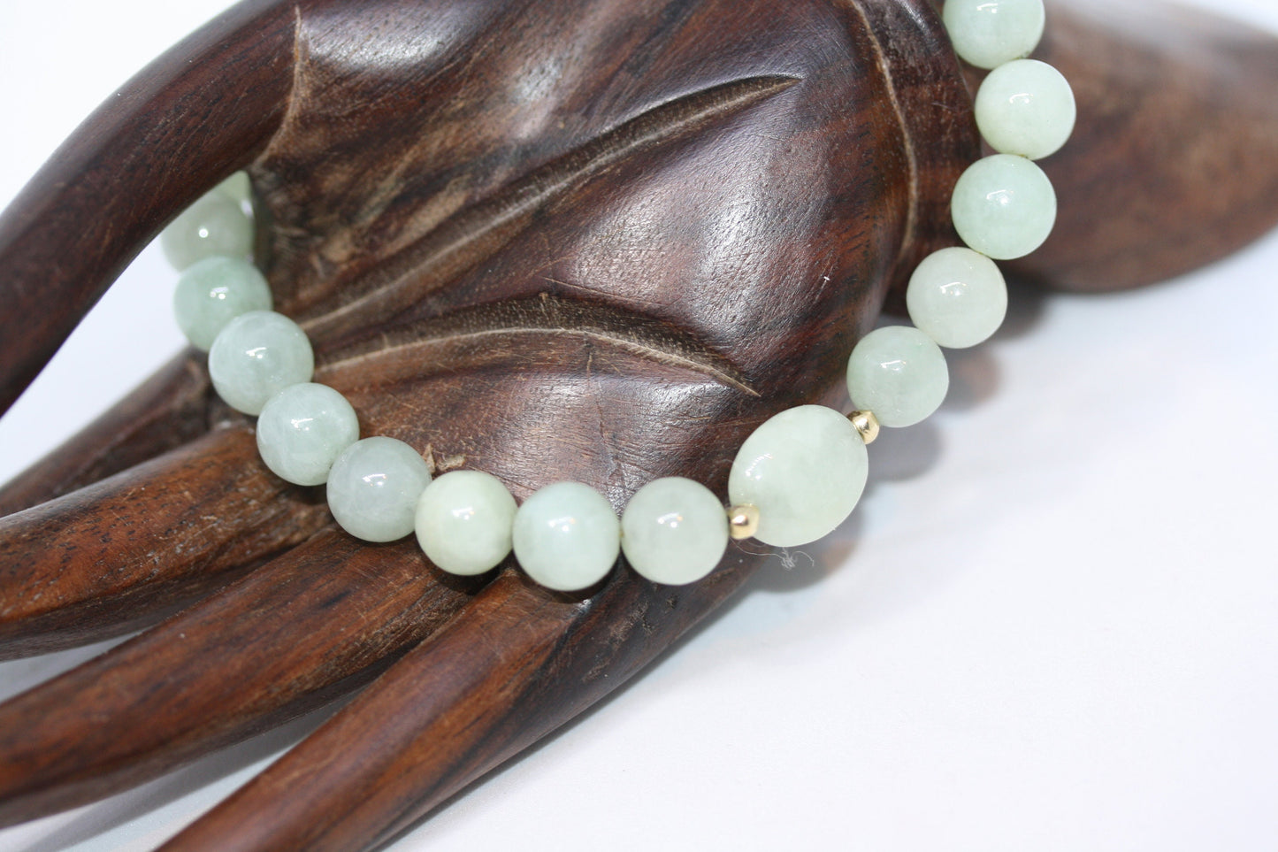 Stunning Vintage Natural Lavender Green Round Jade 14K Gold China Bracelet 7 1/2"