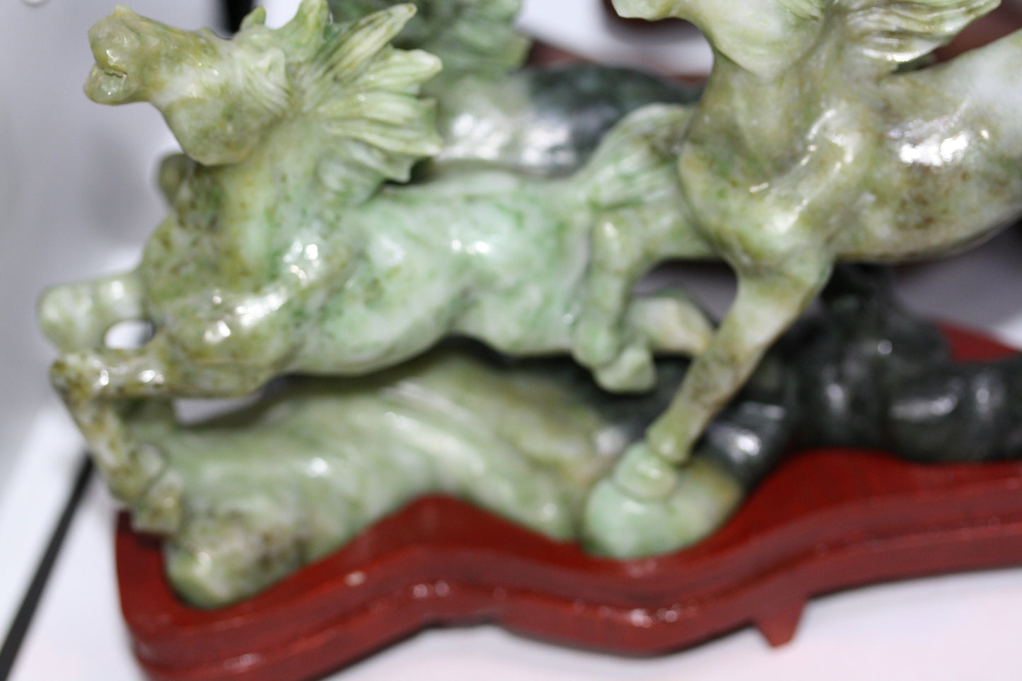 Antique Hand Chiseled Jade 3 Galloping Horses Display Decor Sculpture Statue 8"