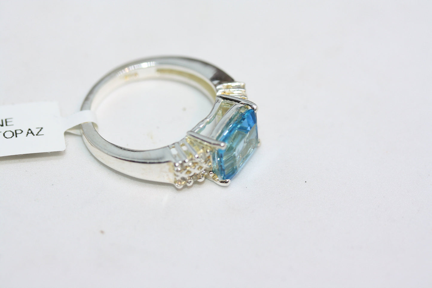 Natural 2.6 CT Radiant Baguette Ocean Blue Topaz 925 Silver Women's Statement Ring Band Sz 6.5 NWT Ladies