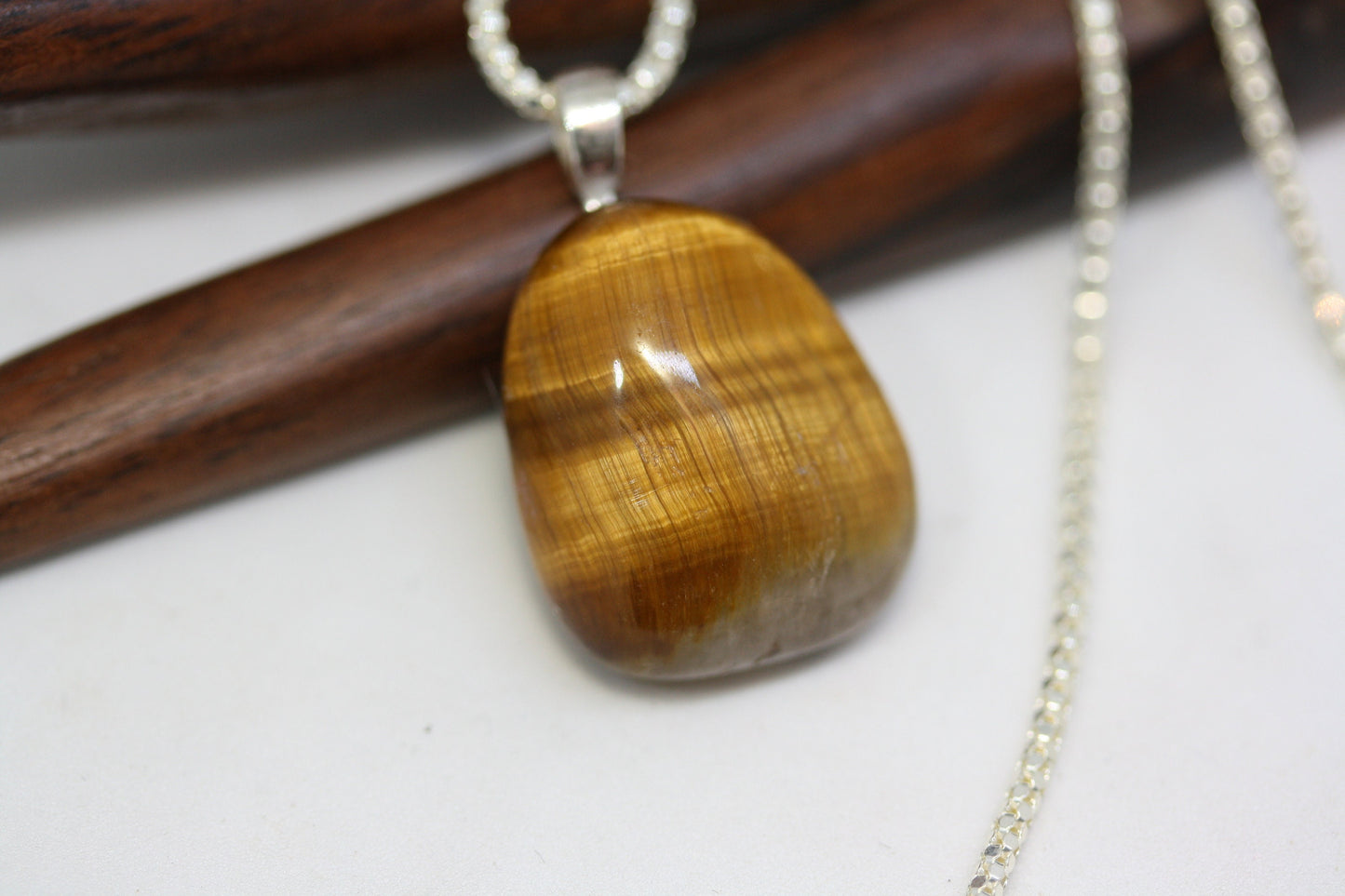 Fab Modernist Statement Honey Brown Tiger's Eye Pendant Sterling Silver Women's Ladies Necklace 16" Chain 2 MM