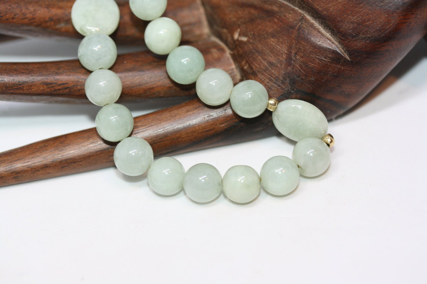 Stunning Vintage Natural Lavender Green Round Jade 14K Gold China Bracelet 7 1/2"