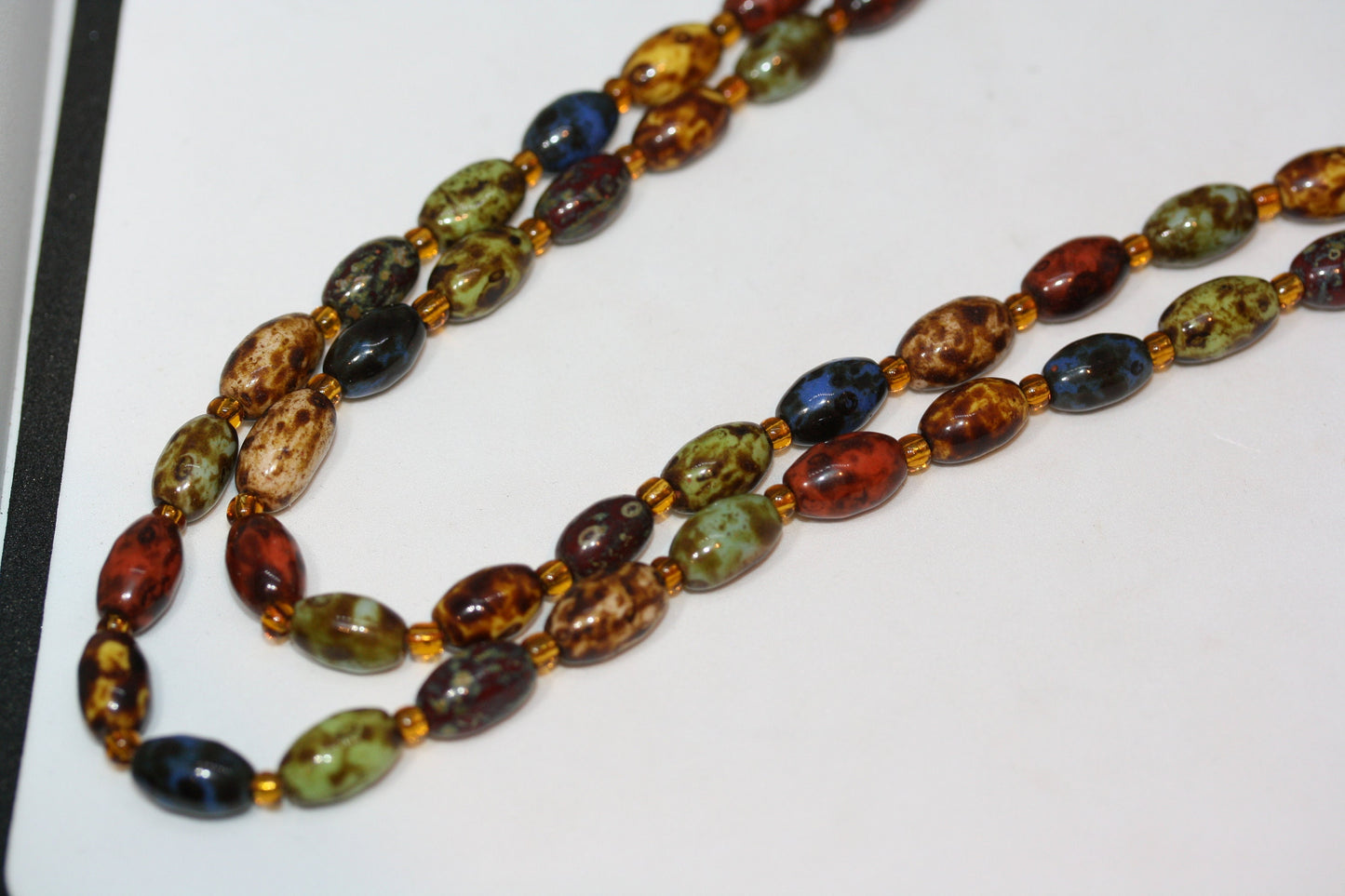 Vintage Scottish Agate Jasper Lapis Bead Double Strand Long Necklace 45 CM 18"