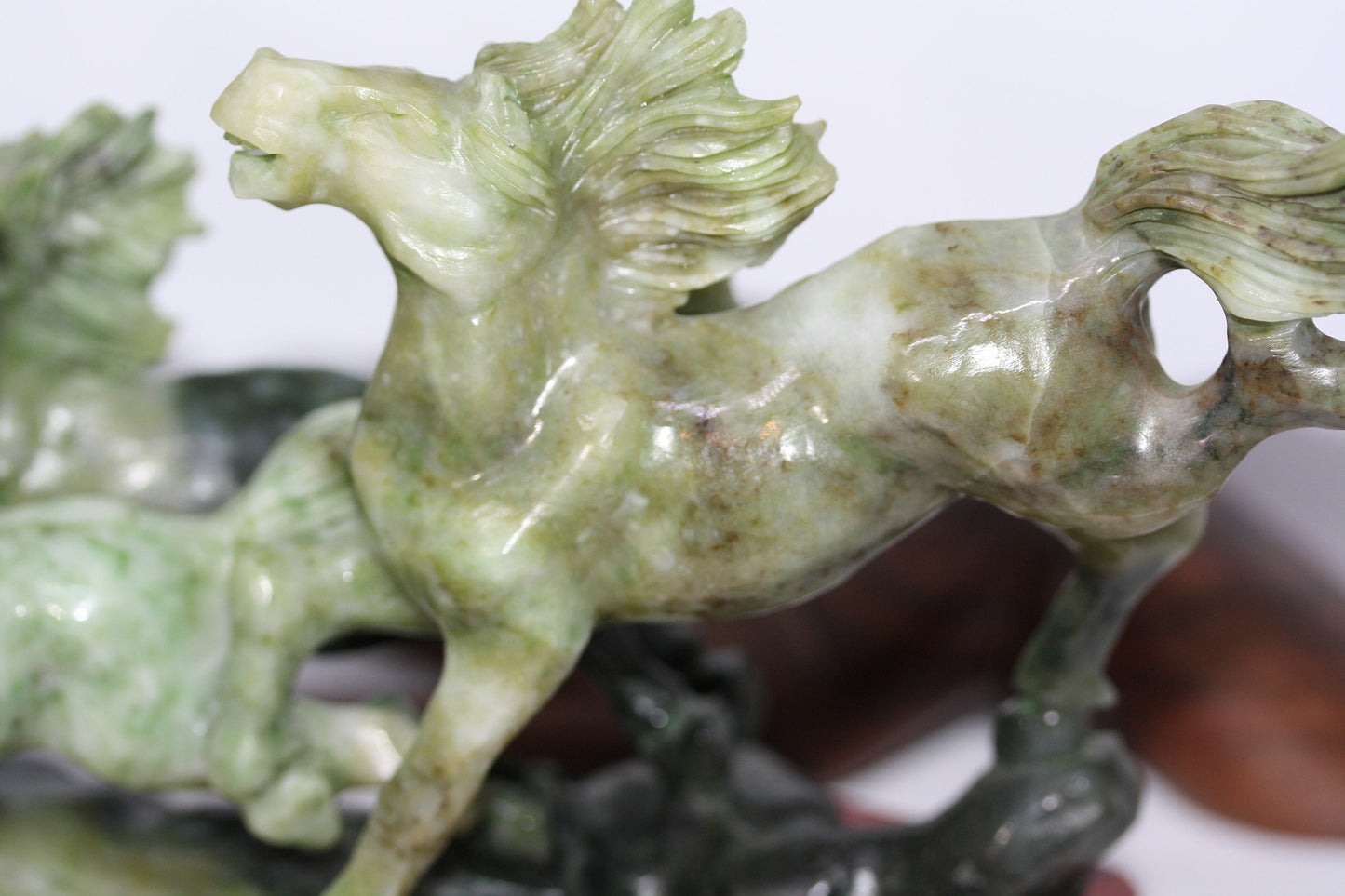 Antique Hand Chiseled Jade 3 Galloping Horses Display Decor Sculpture Statue 8"