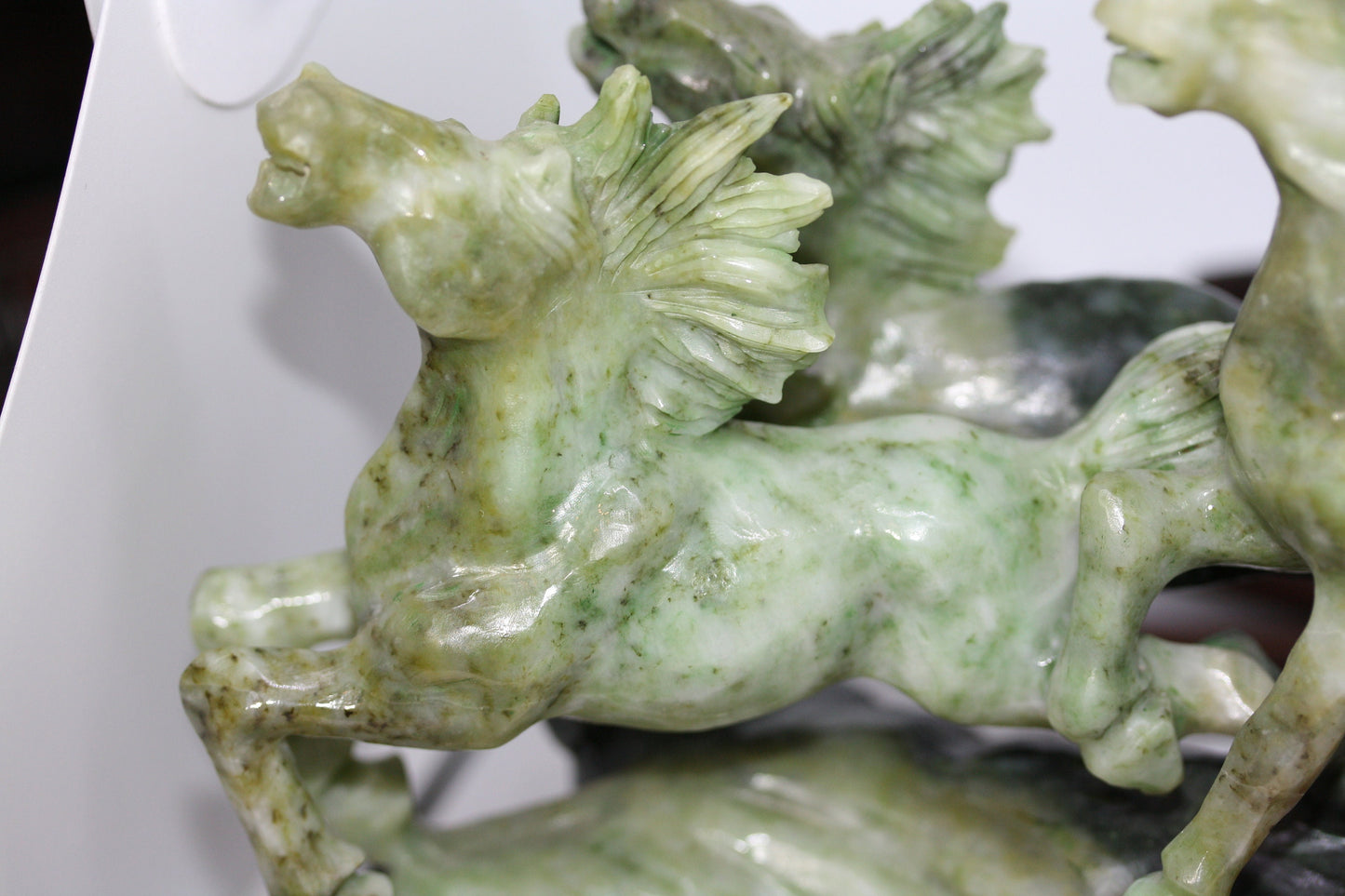 Antique Hand Chiseled Jade 3 Galloping Horses Display Decor Sculpture Statue 8"