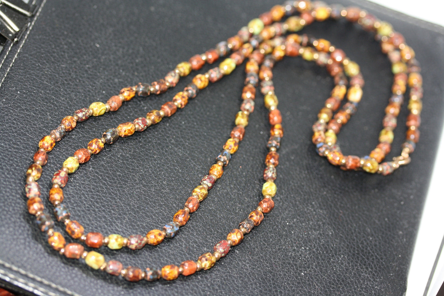 Vintage Scottish Agate Jasper Lapis Single Double Triple Strand Adjustable Long Necklace 130 CM 52"