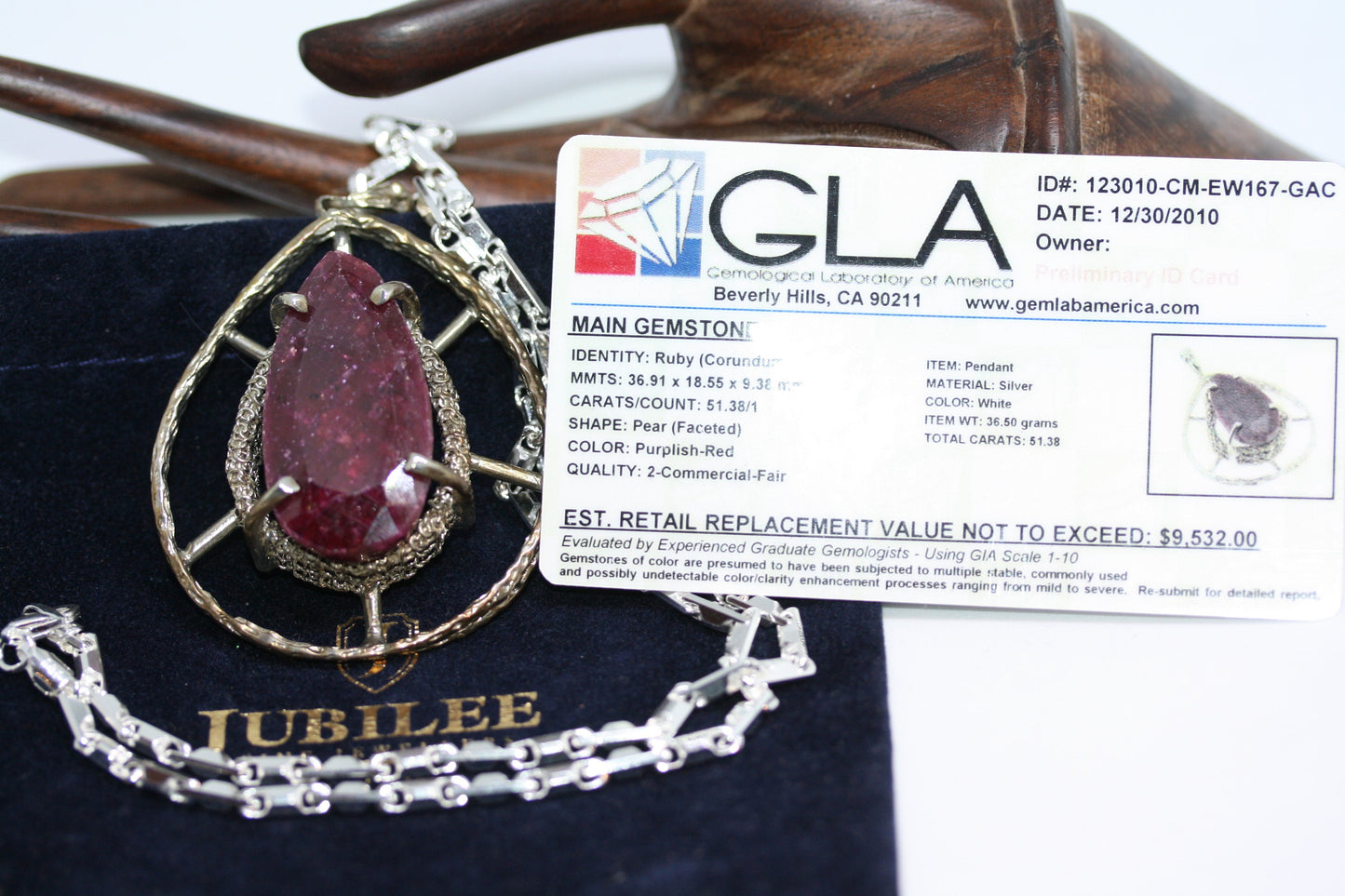 GLA Certified 9,532 Dollars Natural Faceted 51 ctw Pear Teardrop Ruby Red Silver Pendant Necklace