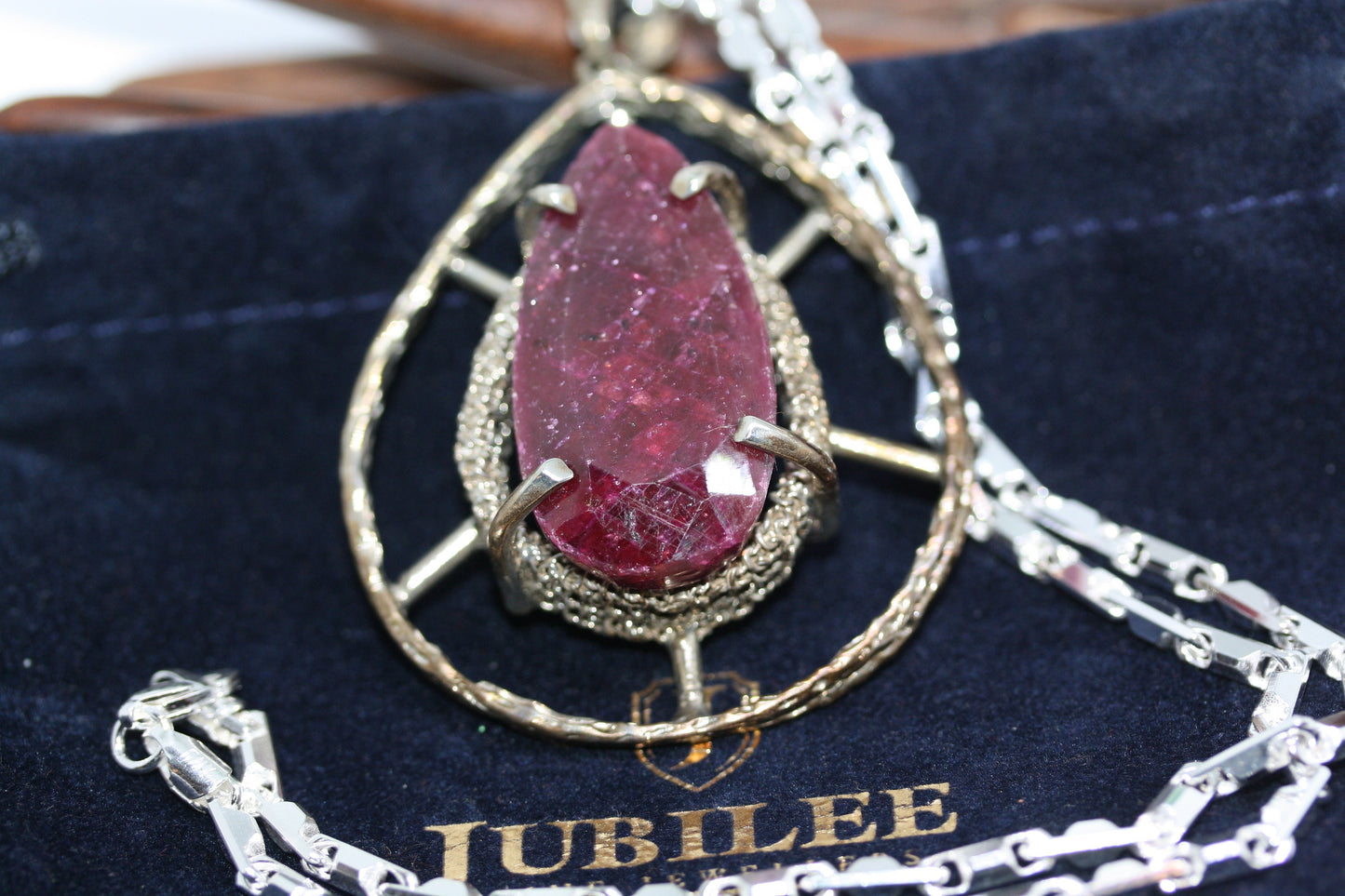 GLA Certified 9,532 Dollars Natural Faceted 51 ctw Pear Teardrop Ruby Red Silver Pendant Necklace