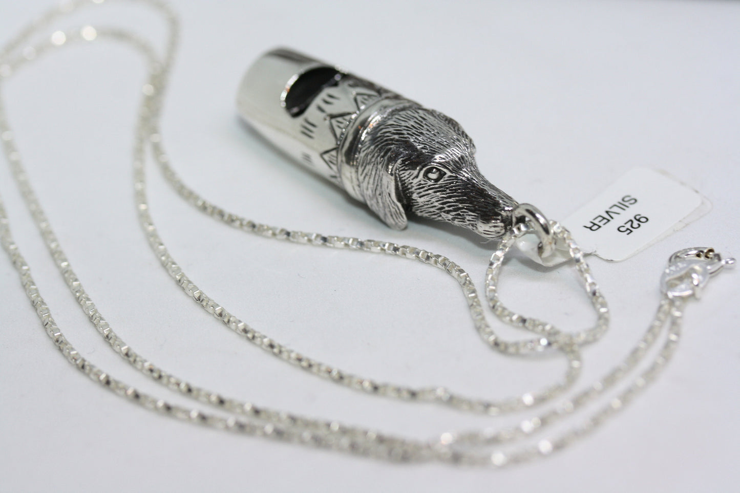 Solid Real 925 Sterling Silver Men's Women's 2" Security Rape Alert Whistle Dog Pendant 24" Boys Girl's Necklace