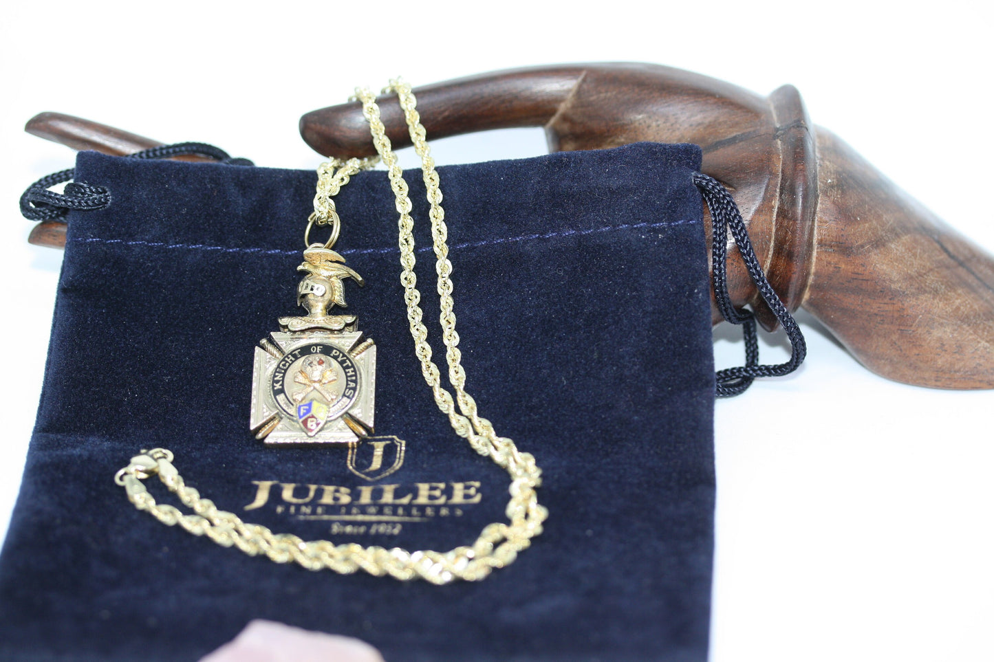 Antique 1890's Fraternal Old Knights Pythias FCB Skull Bones Washington Pendant 3MM Rope 10K Solid Gold 18" Necklace