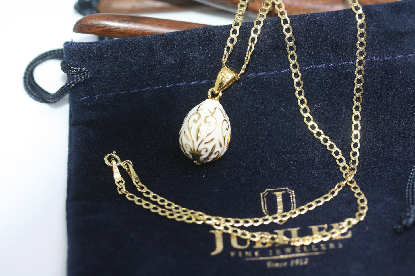 Vintage Enamel Faberge Egg 1" Charm 925 Pendant 10K Gold Cuban Curb Women's Necklace 18"