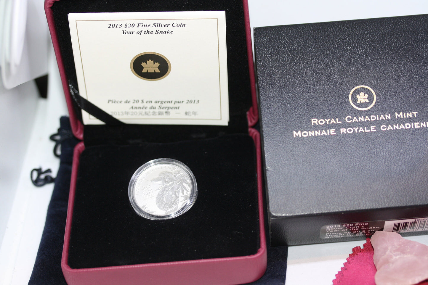 Canada 2013 Pure 99.99% Silver 20 Dollar Coin Chinese Year of Snake COA Proof Red Maroon RCM Box Royal Canadian Mint