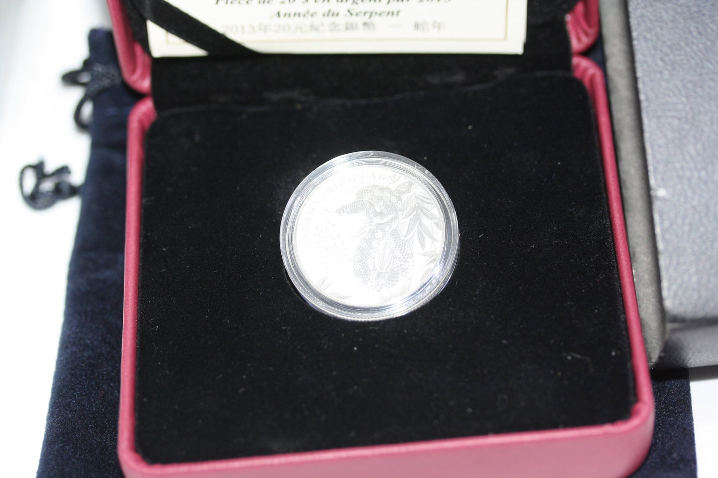 Canada 2013 Pure 99.99% Silver 20 Dollar Coin Chinese Year of Snake COA Proof Red Maroon RCM Box Royal Canadian Mint