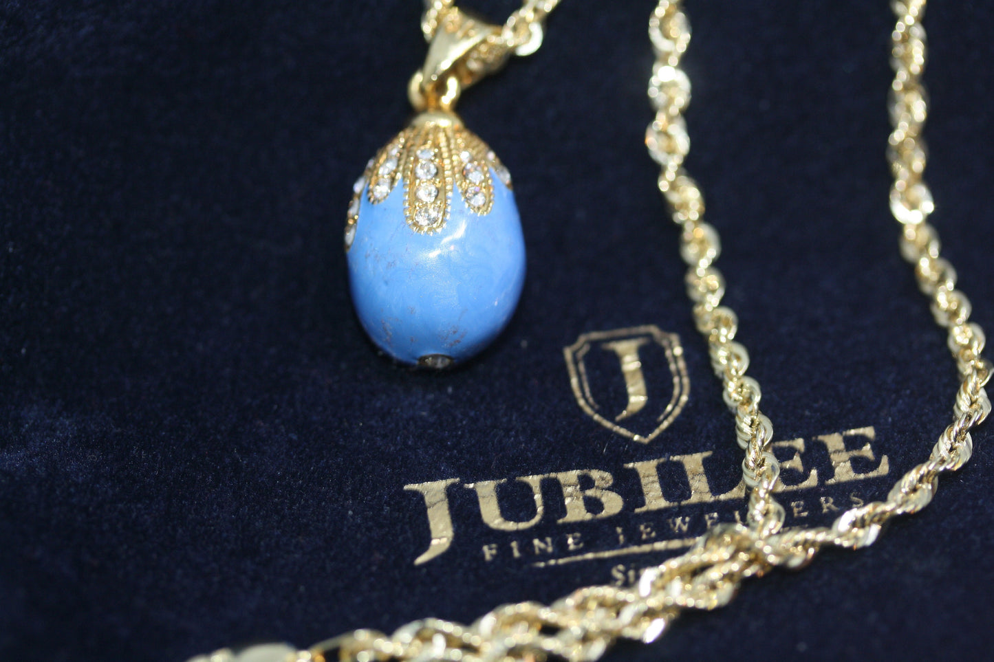 Enamel Faberge Egg 1" 925 Turquoise Pendant 10K Gold 3 MM 18" Women's Necklace