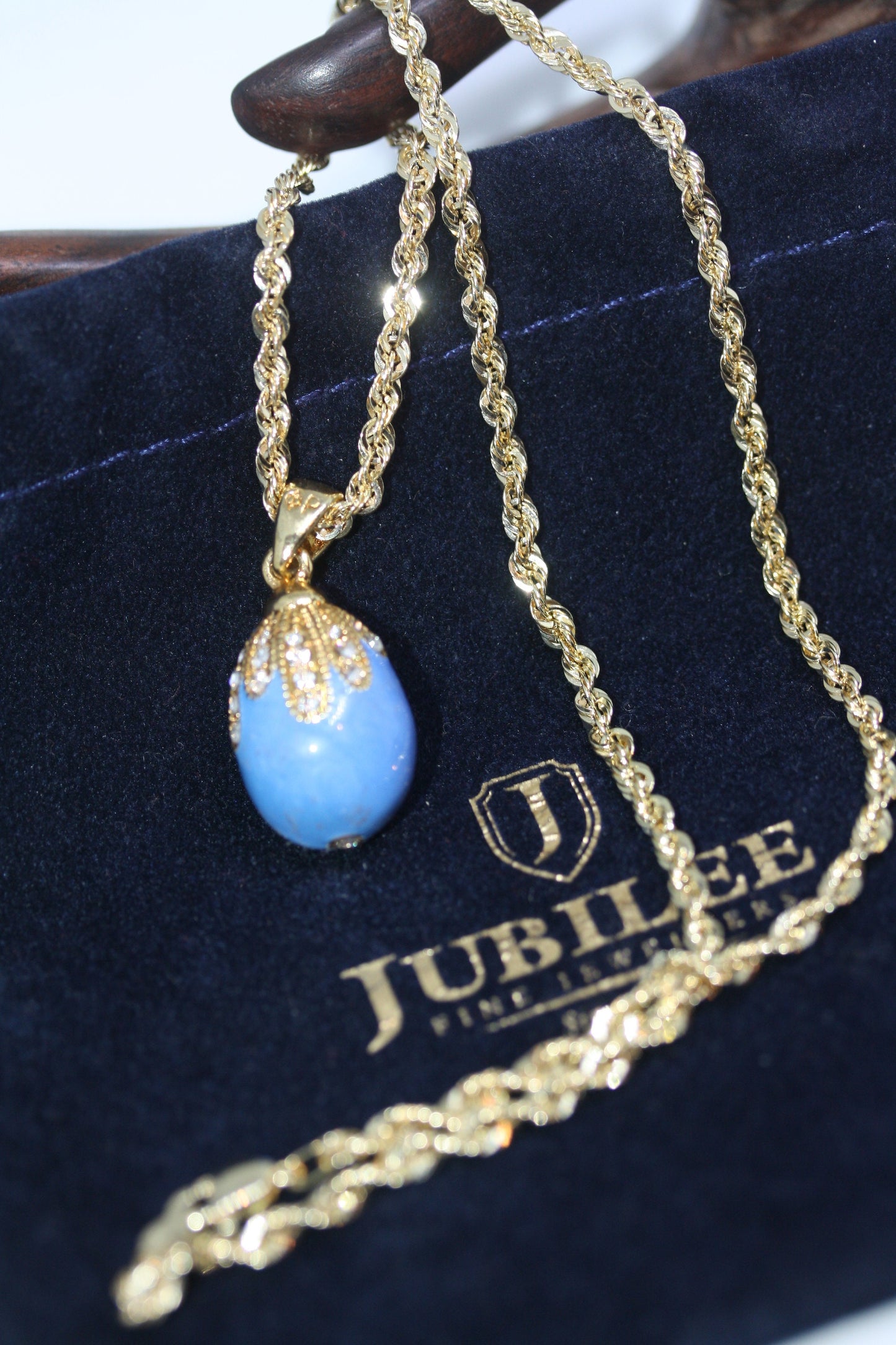 Enamel Faberge Egg 1" 925 Turquoise Pendant 10K Gold 3 MM 18" Women's Necklace