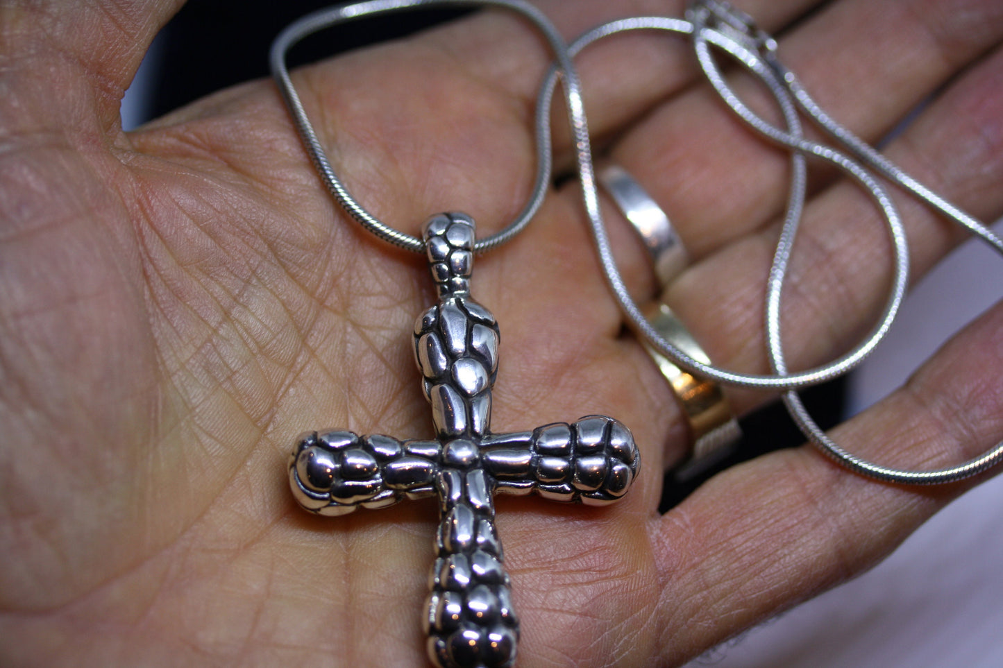 New Luxury 925 Sterling Silver 2.5" Cross Pendant Snake Men's Women's Necklace 18"