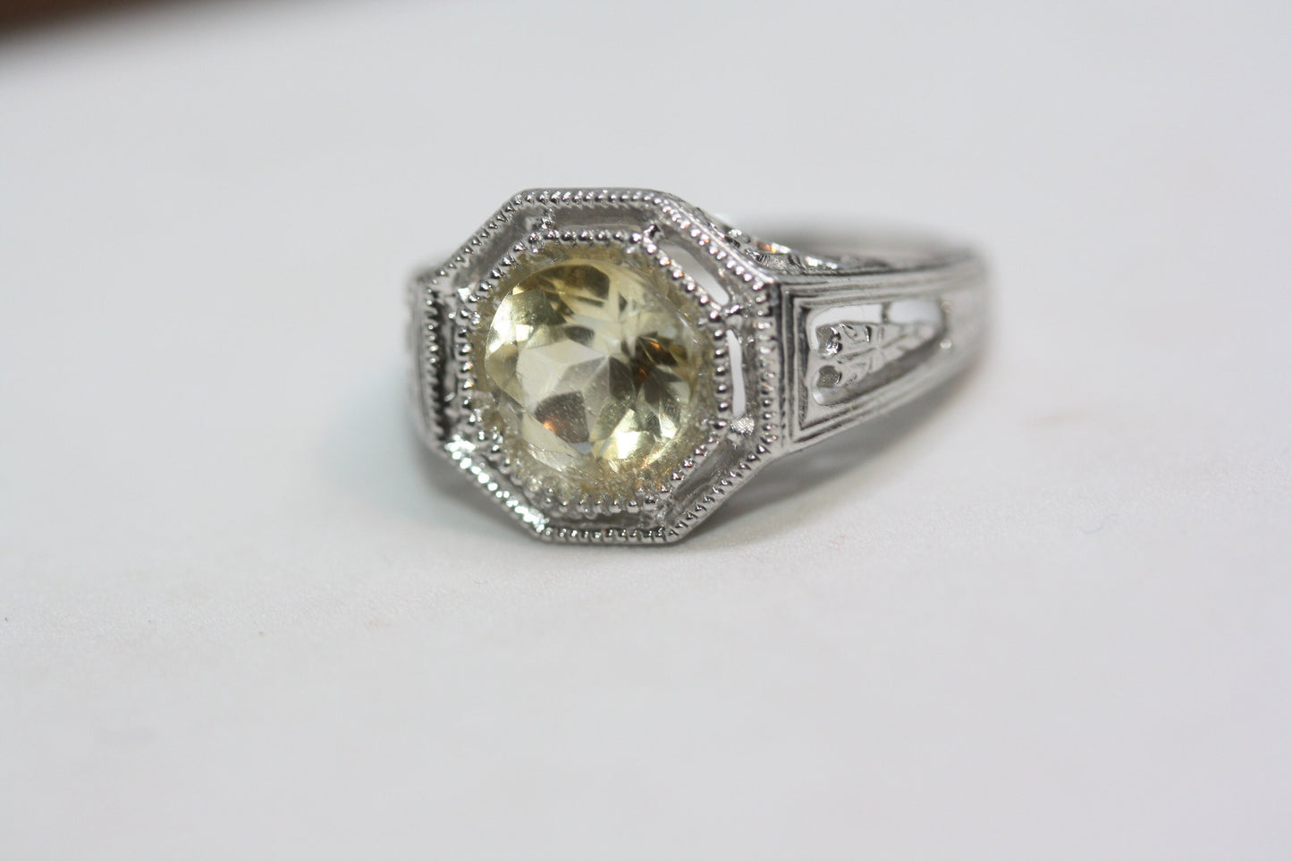 Victorian Style Statement Sterling Silver 3 ctw Radiant Faceted Round Citrine Women's Handmade Ring Sz 6.5