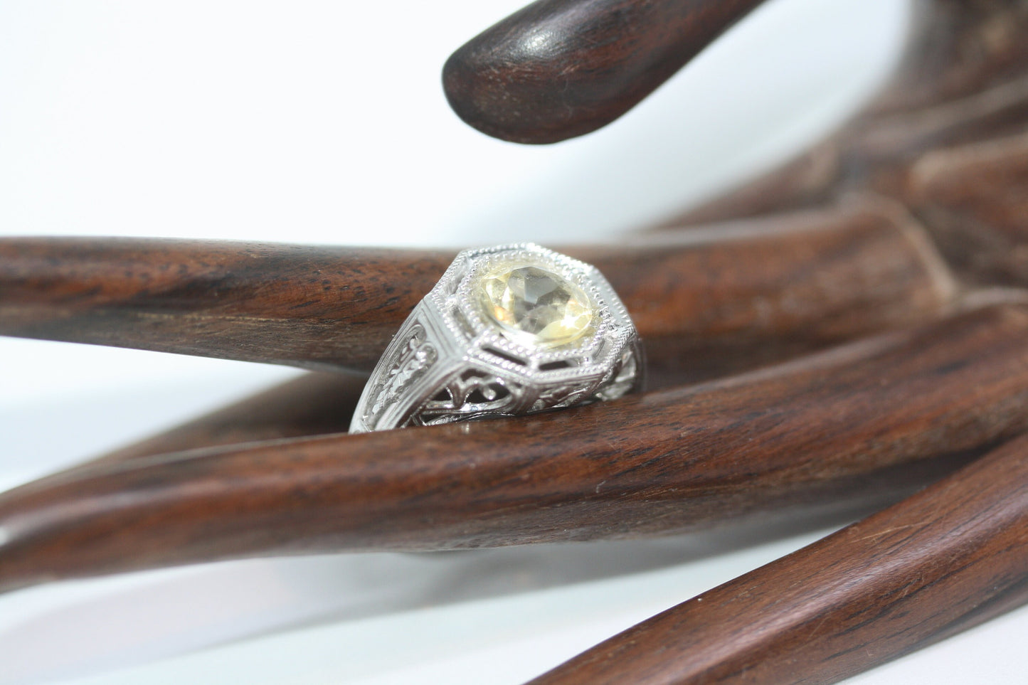 Victorian Style Statement Sterling Silver 3 ctw Radiant Faceted Round Citrine Women's Handmade Ring Sz 6.5