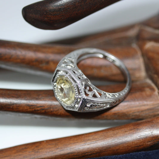 Victorian Style Statement Sterling Silver 3 ctw Radiant Faceted Round Citrine Women's Handmade Ring Sz 6.5