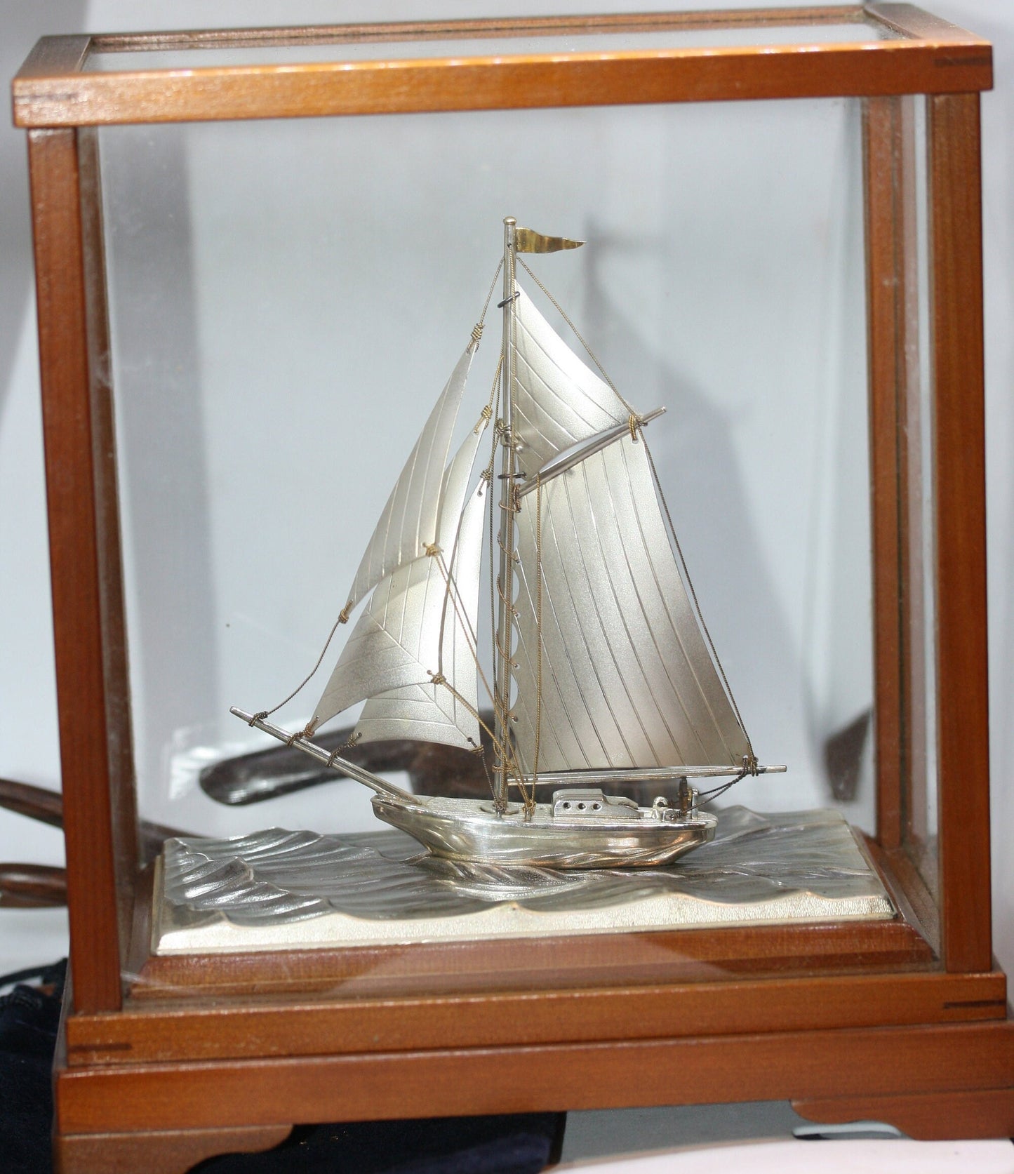 Masterly Hand Crafted Old Japanese Sterling Silver 960 Model Yacht Boat by SEKI Japan