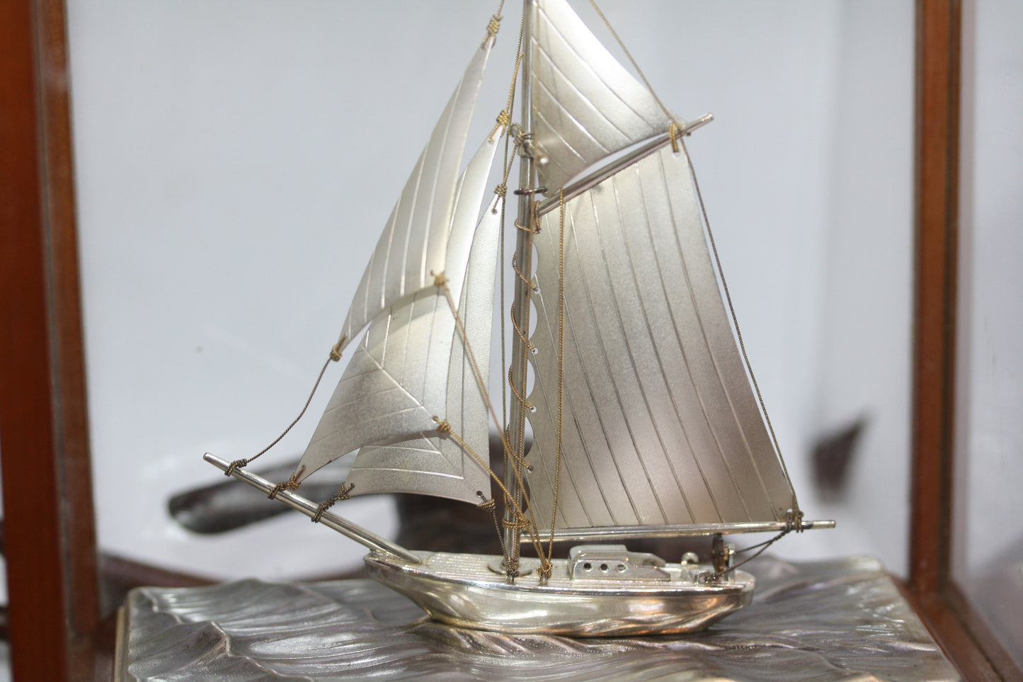 Masterly Hand Crafted Old Japanese Sterling Silver 960 Model Yacht Boat by SEKI Japan