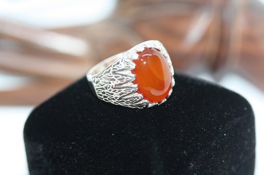 New Oval 10 ctw Carnelian Agate Man Men's RING DESIGNER 925 Sterling Silver Sz 10 Heavy Duty Made in US