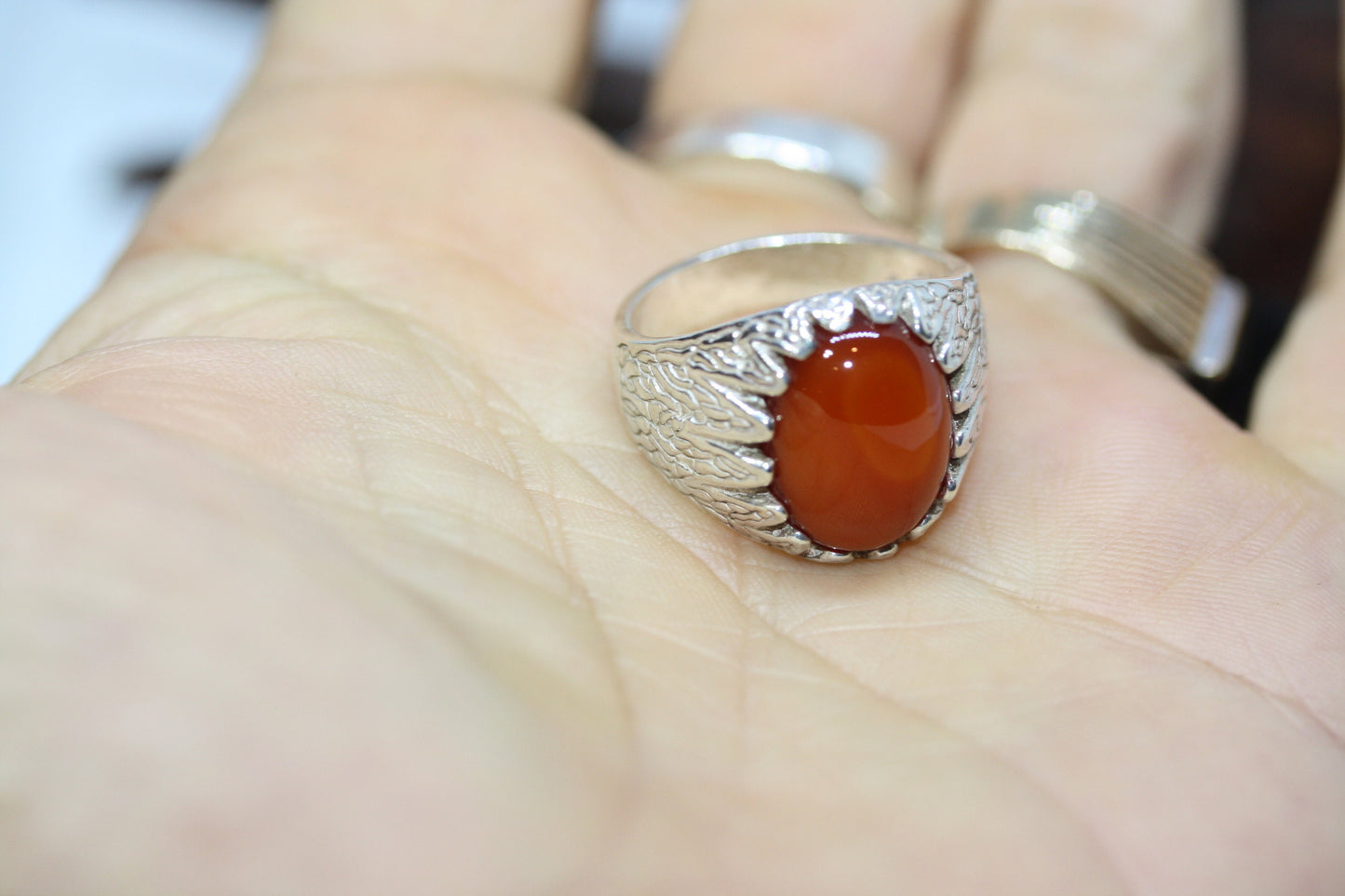 New Oval 10 ctw Carnelian Agate Man Men's RING DESIGNER 925 Sterling Silver Sz 10 Heavy Duty Made in US