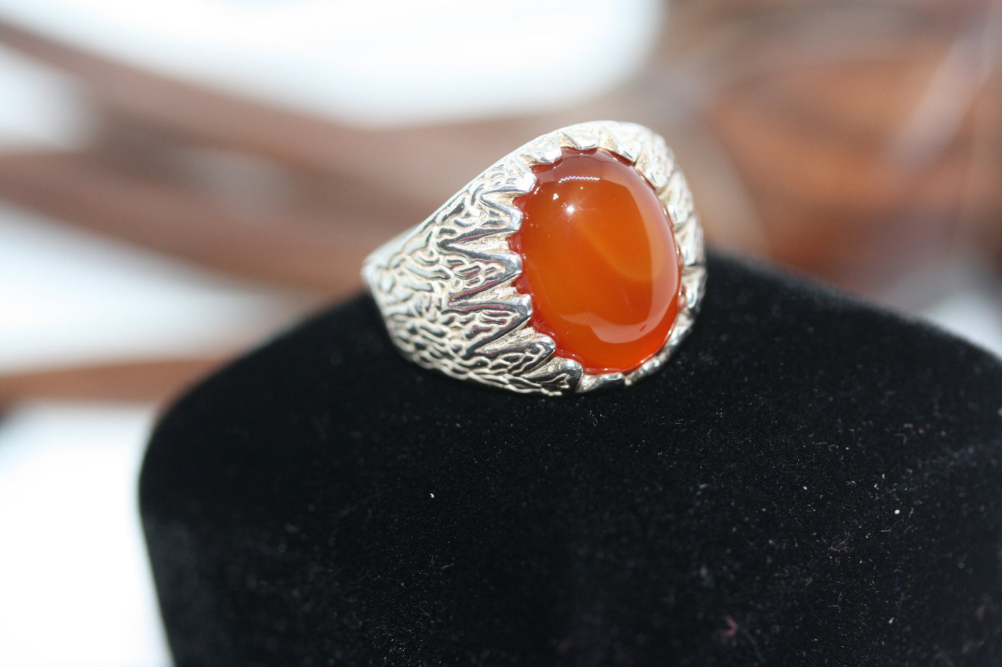 New Oval 10 ctw Carnelian Agate Man Men's RING DESIGNER 925 Sterling Silver Sz 10 Heavy Duty Made in US