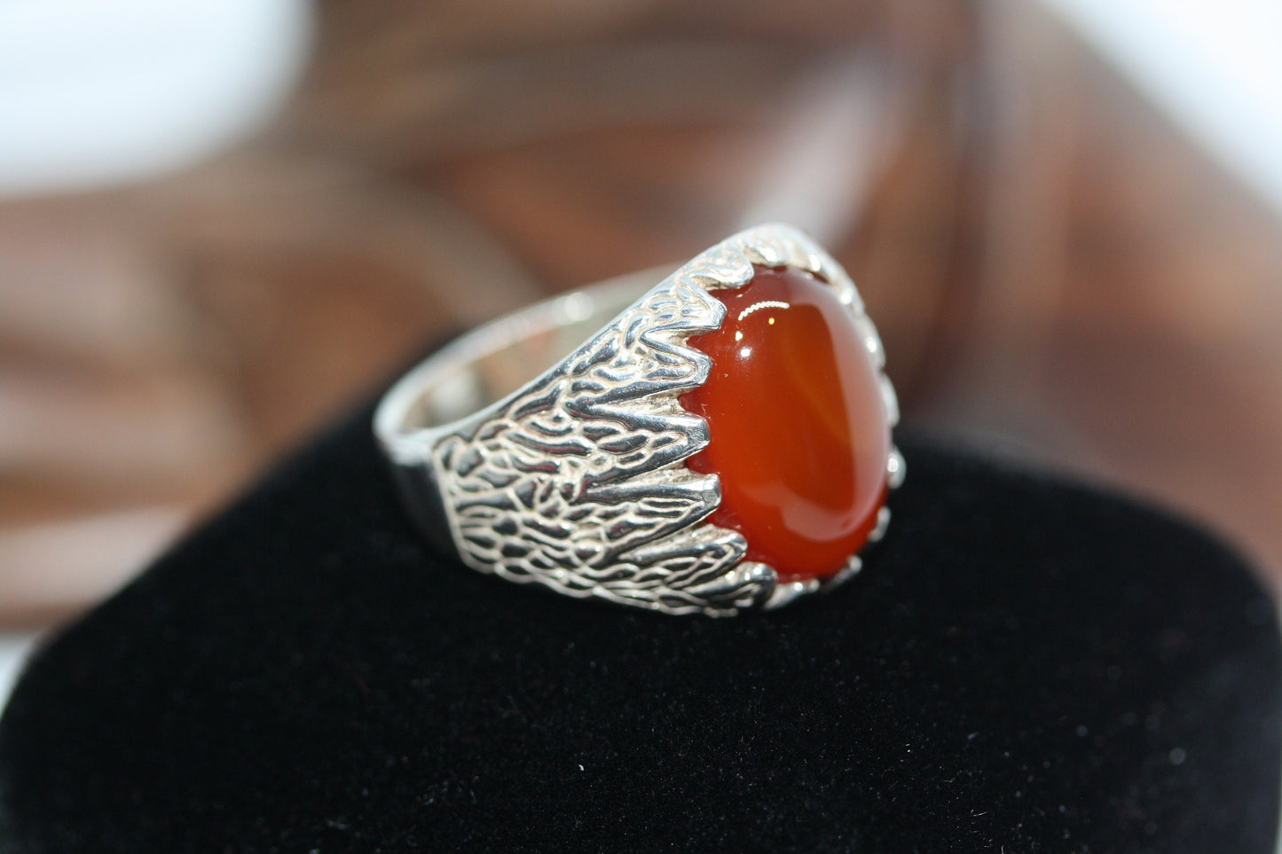 New Oval 10 ctw Carnelian Agate Man Men's RING DESIGNER 925 Sterling Silver Sz 10 Heavy Duty Made in US