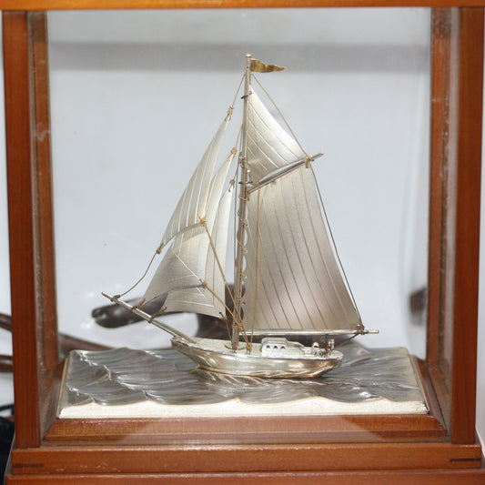 Masterly Hand Crafted Old Japanese Sterling Silver 960 Model Yacht Boat by SEKI Japan