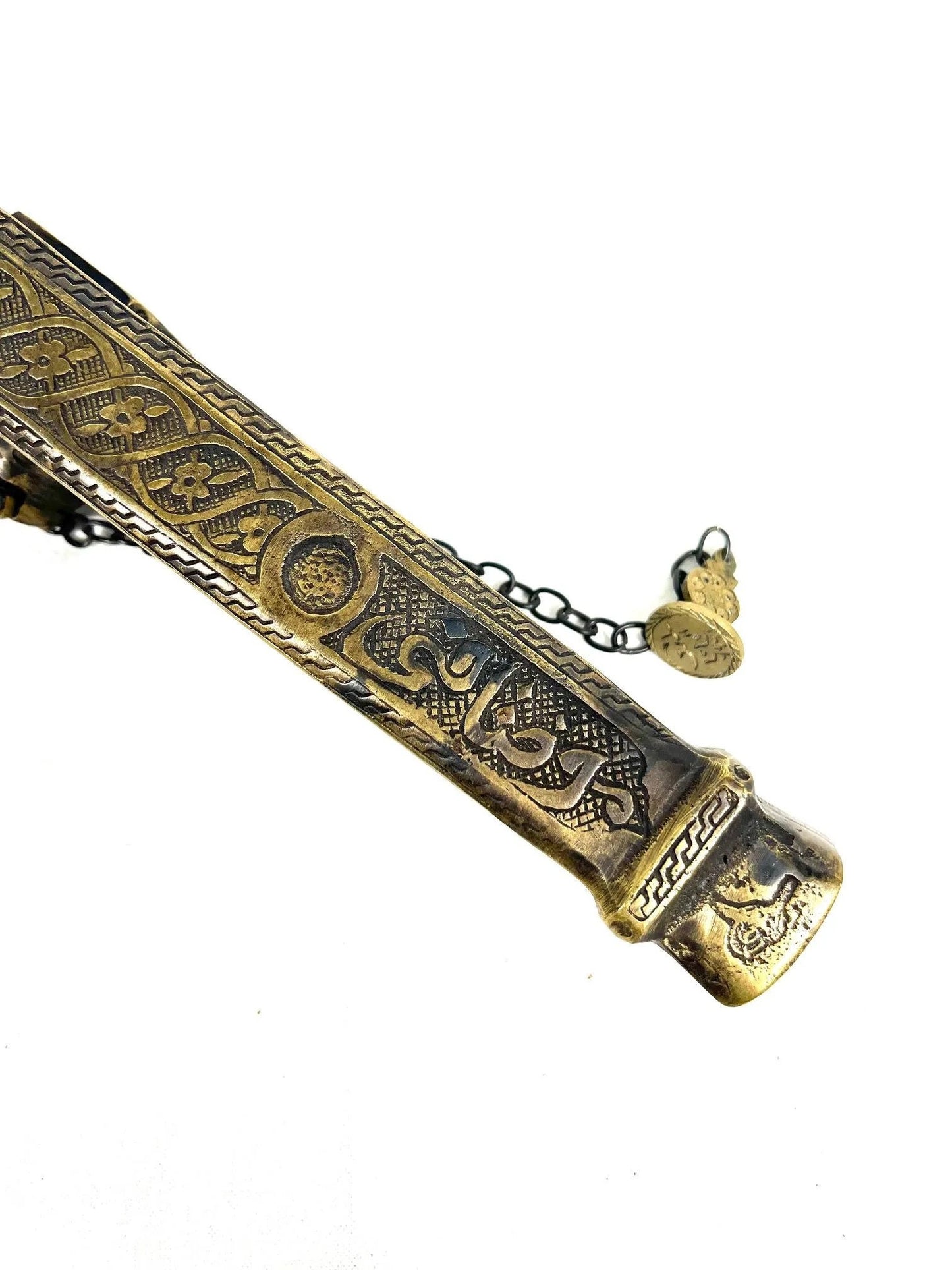 Antique Rare Museum Quality 1800's Ottoman Perse Qajar Hand Chiseled Calligraphy Pen Bronze or Brass Divit Original Stamp Seal Qalamdan 8"