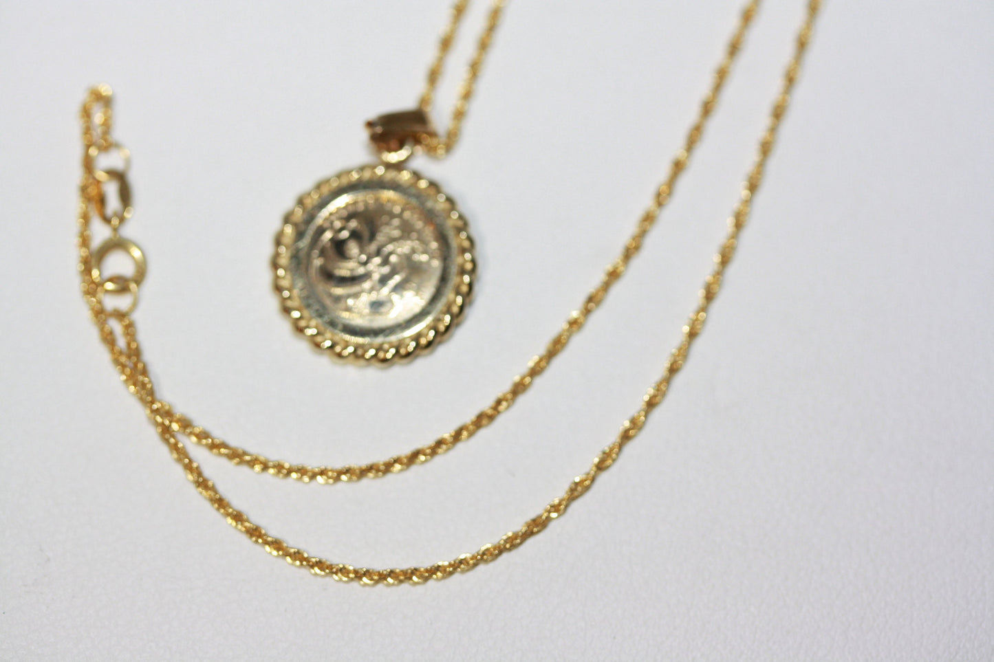 14K Panda Gold 1/20 Copy Coin 14K Rope Bezel Pendant Solid 18K Gold 1 MM 18" Women's Necklace