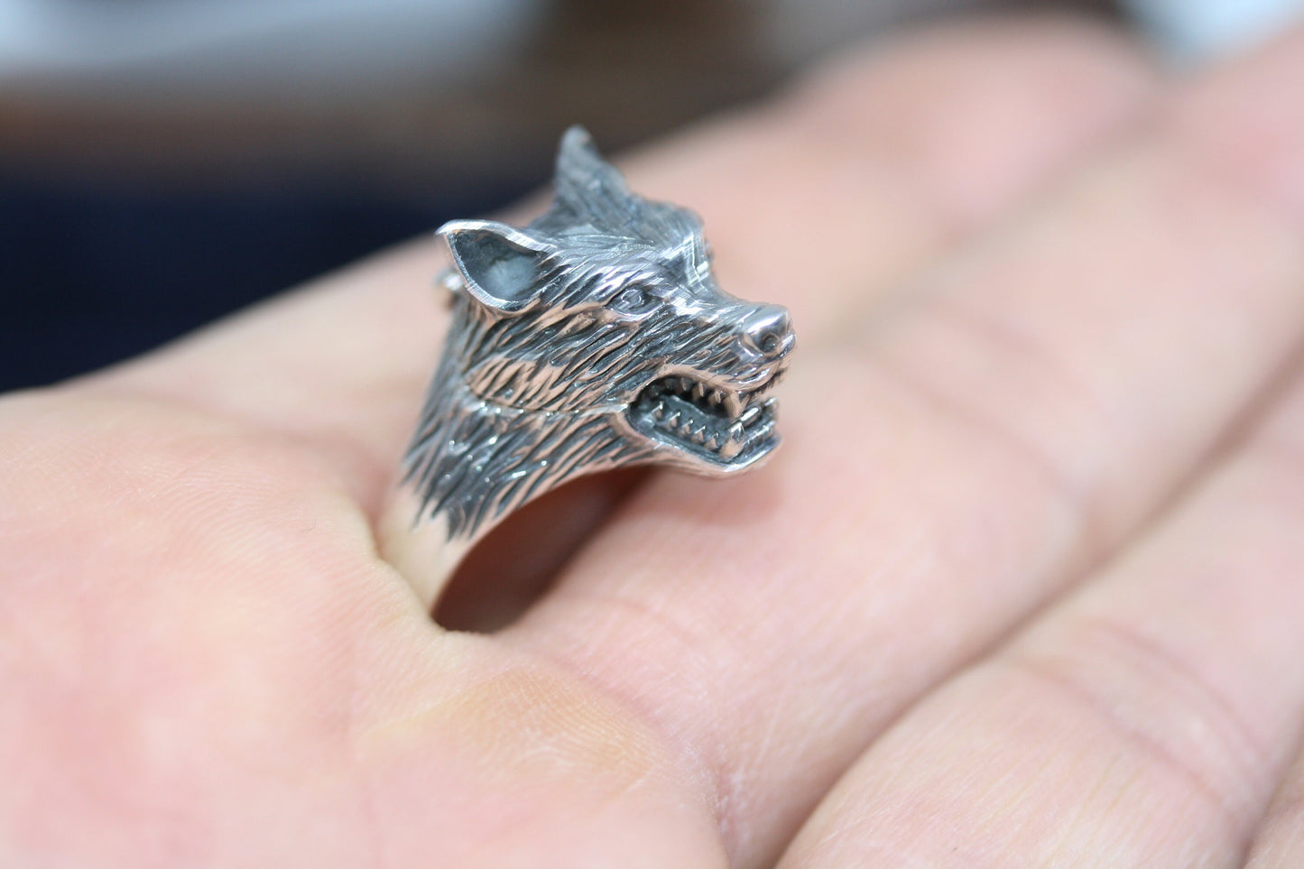 Stunning Statement 3D Realistic Wolf Poison Ring 925 Sterling Silver Men's SZ 13