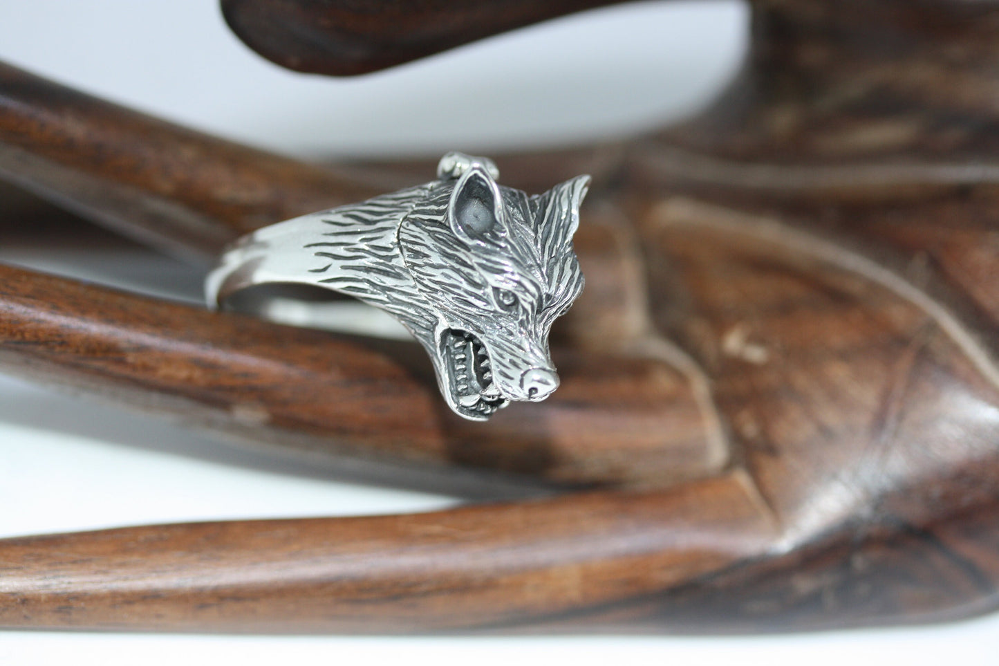 Stunning Statement 3D Realistic Wolf Poison Ring 925 Sterling Silver Men's SZ 13