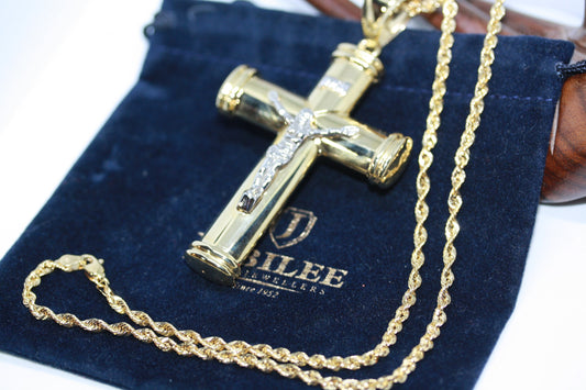 New Statement 3D 3" Cross Jesus Crucifix 14K Solid Gold 2" Pendant 10K 3 MM Men's Women's Unisex Necklace 18"