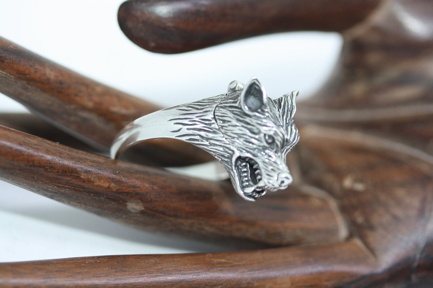 Stunning Statement 3D Realistic Wolf Poison Ring 925 Sterling Silver Men's SZ 13