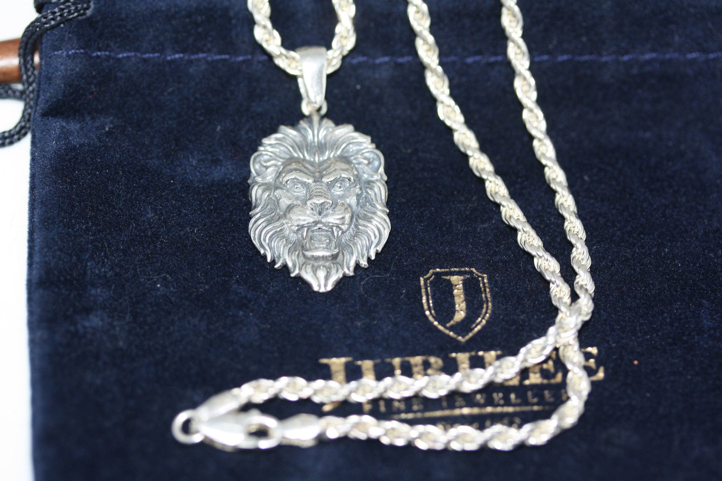 New Handmade Real 925 Sterling Silver 1" Lion Pendant 20" Rope Chain 3 MM Men's Necklace