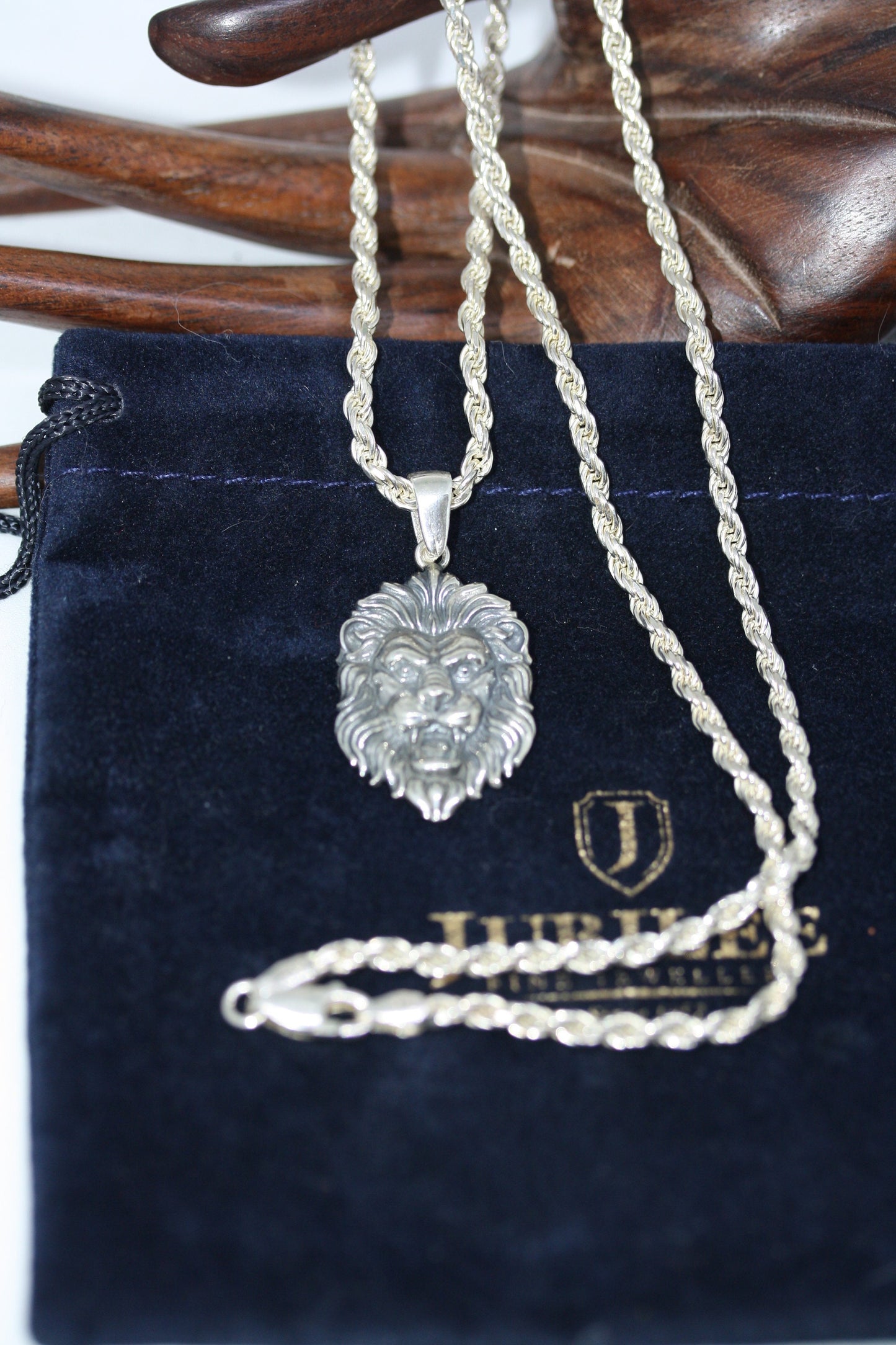 New Handmade Real 925 Sterling Silver 1" Lion Pendant 20" Rope Chain 3 MM Men's Necklace