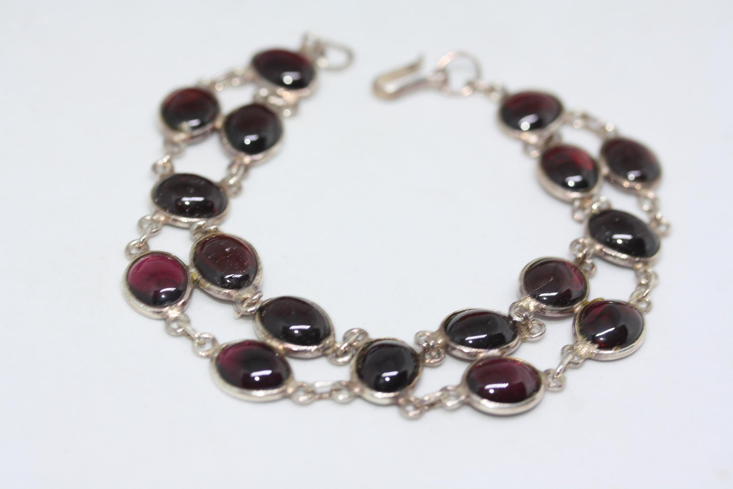 New Natural Gemstone 925 Sterling Silver 25.5 CT Genuine Reddish Purple Amethyst Women's Double Strand Tennis Bracelet 8"