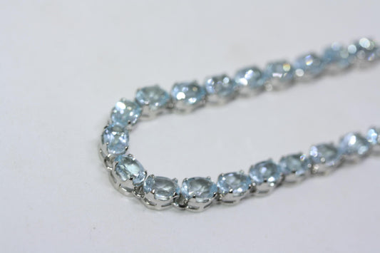 New 925 Sterling Silver 22 CT Ocean Blue Topaz Women's Tennis Bracelet 8"