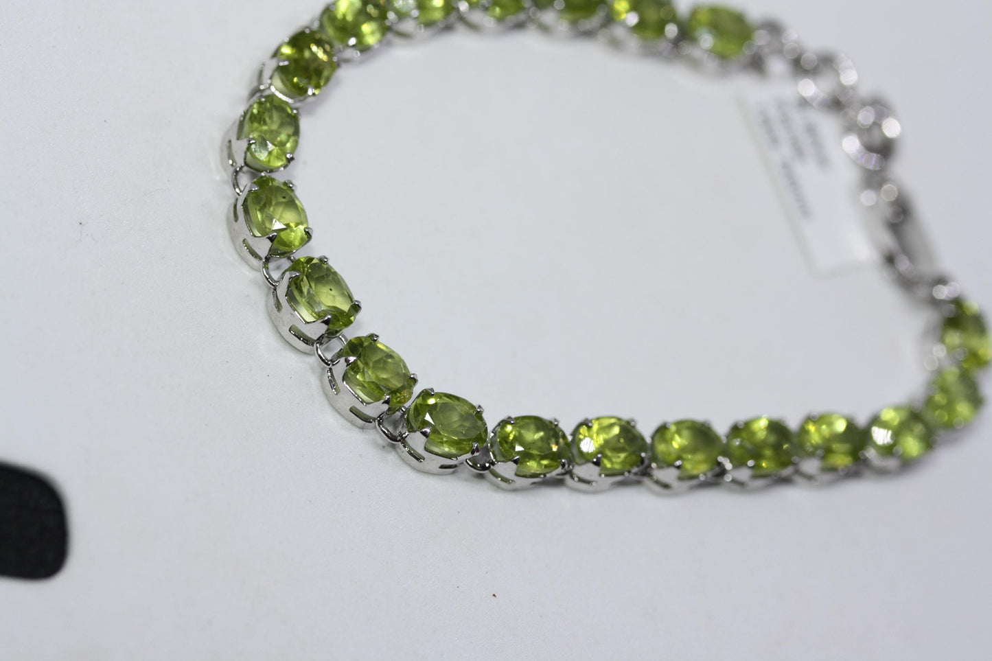 New Sterling Silver Natural 19 CT Genuine Green Beryl Women's Tennis Bracelet 8"