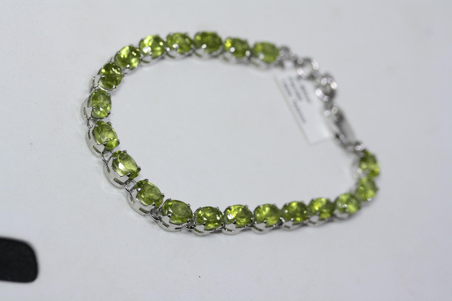 New Sterling Silver Natural 19 CT Genuine Green Beryl Women's Tennis Bracelet 8"