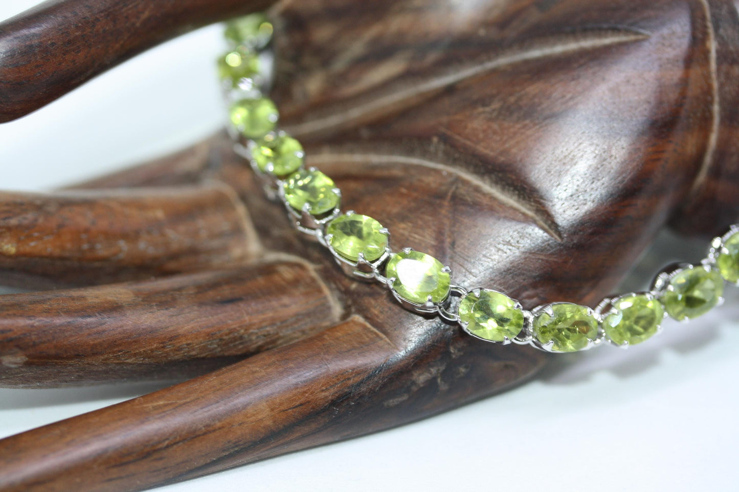 New Sterling Silver Natural 19 CT Genuine Green Beryl Women's Tennis Bracelet 8"