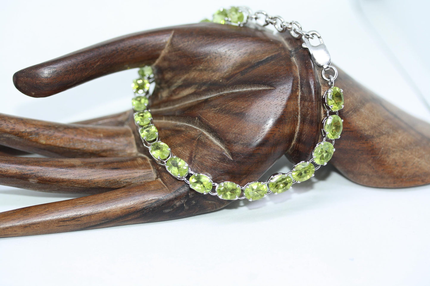 New Sterling Silver Natural 19 CT Genuine Green Beryl Women's Tennis Bracelet 8"