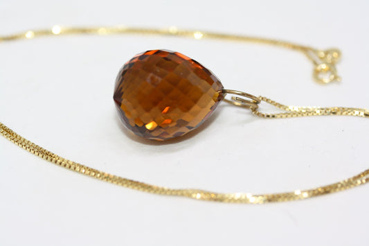 New Faceted 33.6 CT Citrine Dangle Teardrop 18" Gilt 925 Sterling Silver Women's Necklace