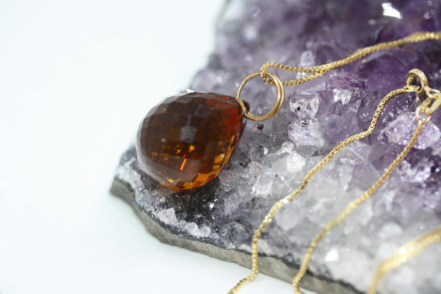 New Faceted 33.6 CT Citrine Dangle Teardrop 18" Gilt 925 Sterling Silver Women's Necklace