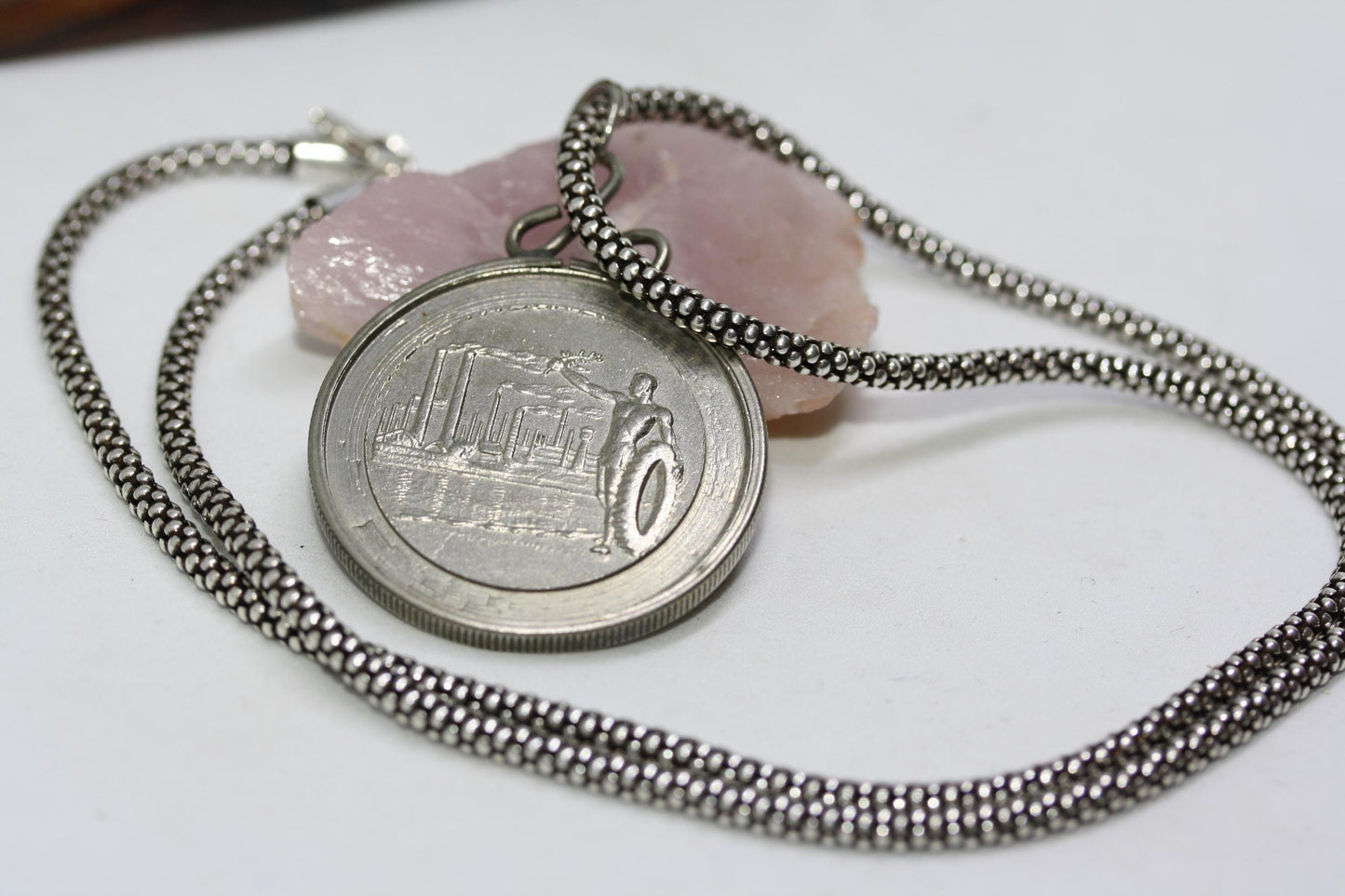 Vintage 1950's Hungary Industrial Achievement 925 Silver Medal 1.2" Necklace 20"