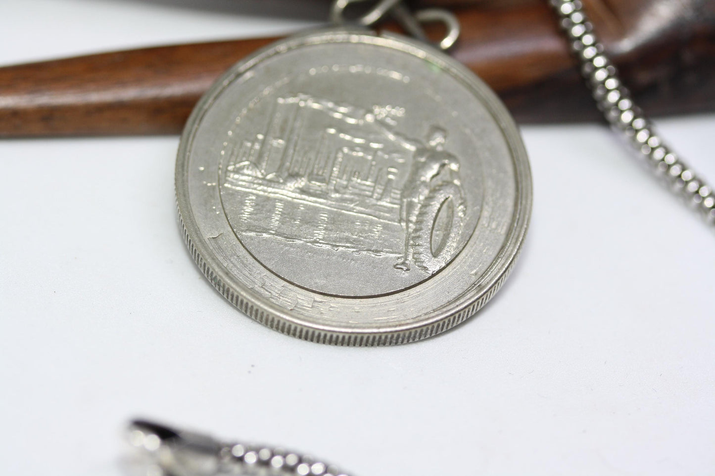 Vintage 1950's Hungary Industrial Achievement 925 Silver Medal 1.2" Necklace 20"